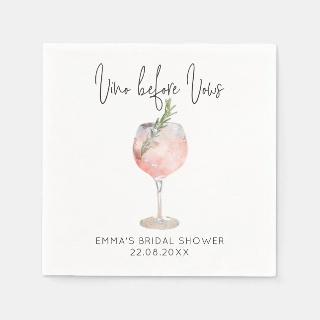 Elegantes Rosa Vino vor Vows Brautparty Serviette (Vorderseite)