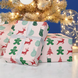 Elegantes Rosa Vintag Retro Weihnachten Geschenkpapier