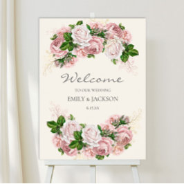 Elegantes Rosa Vintage Blüte auf Cremehochzeit Poster