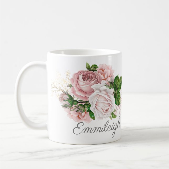 Elegantes Rosa Vintage Blüte Kaffeetasse (Links)