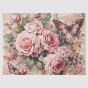 Elegantes Rosa Vintages Blumendekoupage Seidenpapier