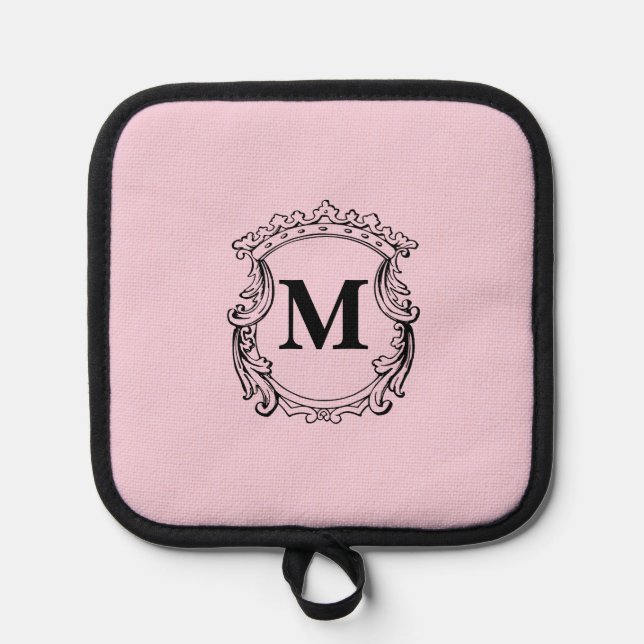 Elegantes rosa Wappen Custom Monogramm  Topflappen (Vorderseite)