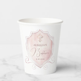 Elegantes rosa Wappen Taufe Pappbecher