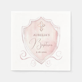 Elegantes rosa Wappen Taufe Serviette