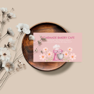 Elegantes rosa Wasserfarbe-Bäckerei-Logo Floral Visitenkarte