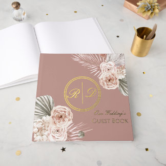 Elegantes rosa Wasserfarbe Floral Monogramm Hochze Gästebuch