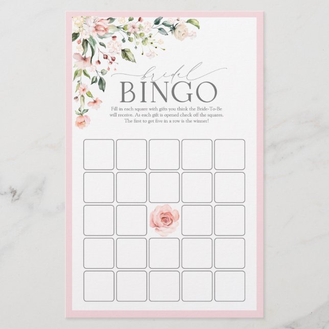 Elegantes rosa Wasserfarben Bingo Bingo (Vorderseite)