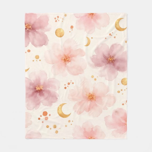 Elegantes rosa Wasserfarben-Blumenmuster Fleecedecke (Vorderseite)