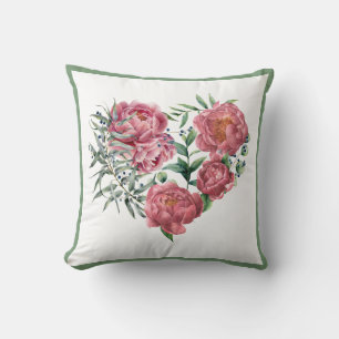 Elegantes Rosa Wasserfarben Peonies Grünes Kraut Kissen