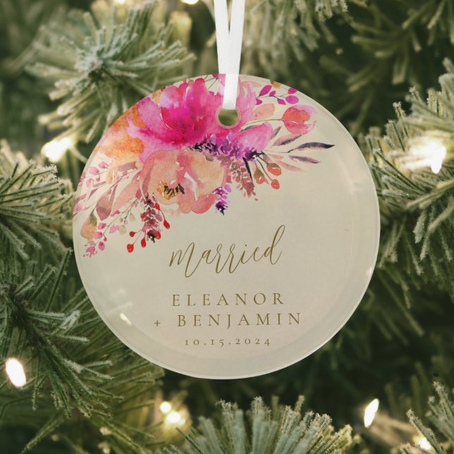 Elegantes rosa Wasserfarben Verheiratet Ornament Aus Glas (InSitu)