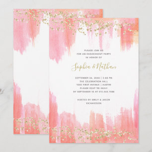 Elegantes rosa Watercolor-und GoldVerlobungs-Party Einladung