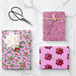 Elegantes rosa Weihnachten Modernes Muster Geschenkpapier Set
