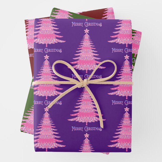 Elegantes, rosa Weihnachtsbaumgeschenk Geschenkpapier Set (Beispiel)