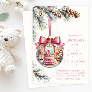 Elegantes rosa Weihnachtsdekoration Baby Shower Einladung
