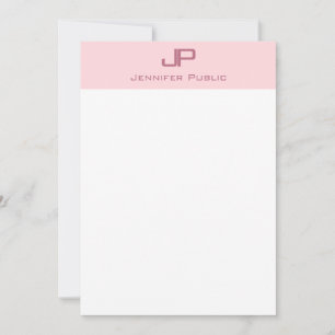 Elegantes Rosa Weiß Einfaches Template Monogramm Mitteilungskarte