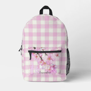 Elegantes rosa weiß kariert rosa Blüten personalis Bedruckter Rucksack