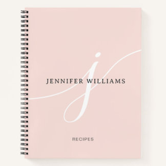Elegantes Rosa Weiß Schrift Monogramm Rezept Notizbuch