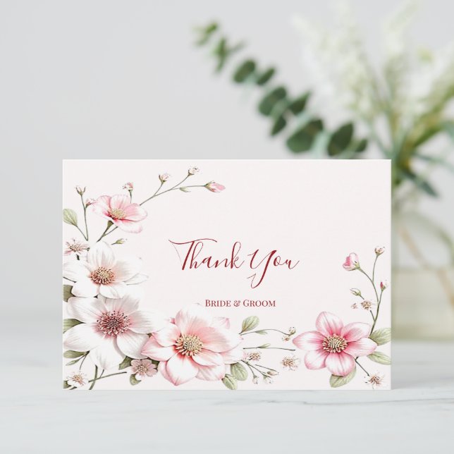 Elegantes Rosa Weiße Blüte Dankeschön Karte (Stehend Vorderseite)