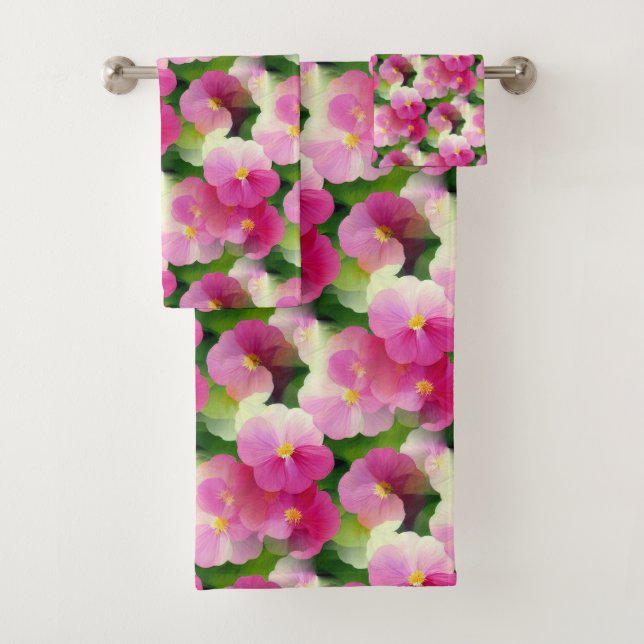 Elegantes rosa-weiße Eingeweihte Blume-Muster Badhandtuch Set (Insitu)