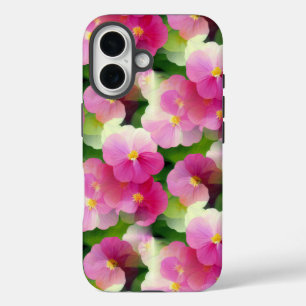 Elegantes rosa-weiße Eingeweihte Blume-Muster iPhone 16 Hülle