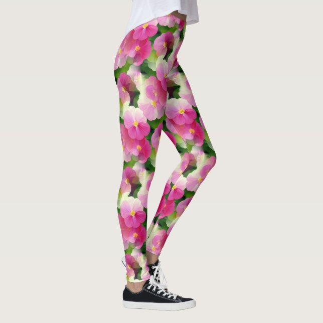 Elegantes rosa-weiße Eingeweihte Blume-Muster Leggings (Rechts)