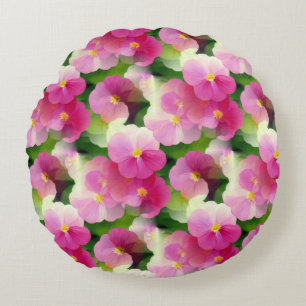 Elegantes rosa-weiße Eingeweihte Blume-Muster Rundes Kissen