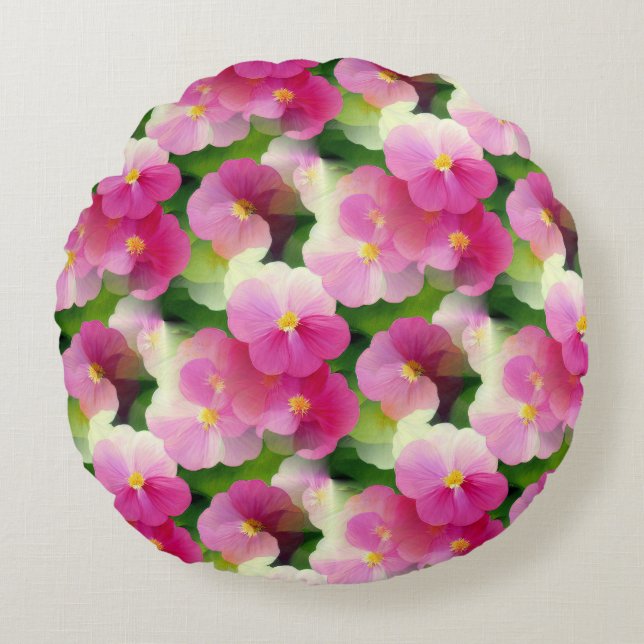 Elegantes rosa-weiße Eingeweihte Blume-Muster Rundes Kissen (Vorderseite)
