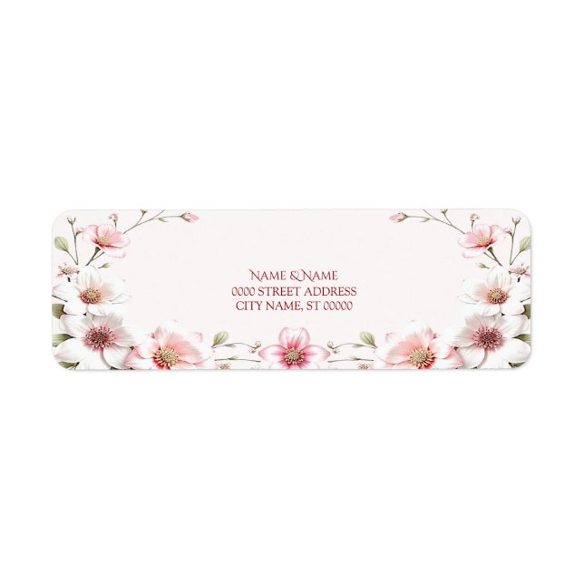 Elegantes rosa weißes Blumen-Rücksendeadressetiket (Vorne)