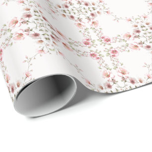 Elegantes Rosa Weißes Blumenmuster Geschenkpapier