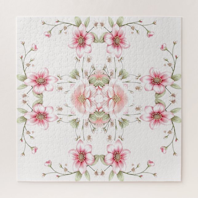 Elegantes rosa weißes Blumenpuzzle (Vertikal)