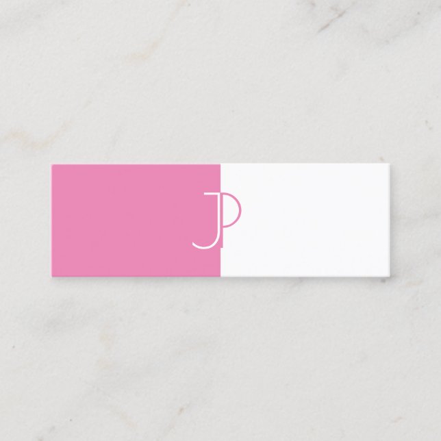 Elegantes rosa, weißes Monogramm-Template Trendy L Mini Visitenkarte (Vorderseite)