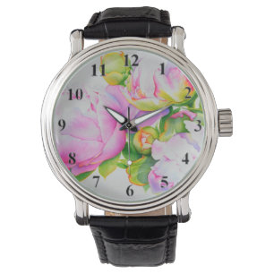Elegantes, rosa, weißes Peelinggeflecht Armbanduhr