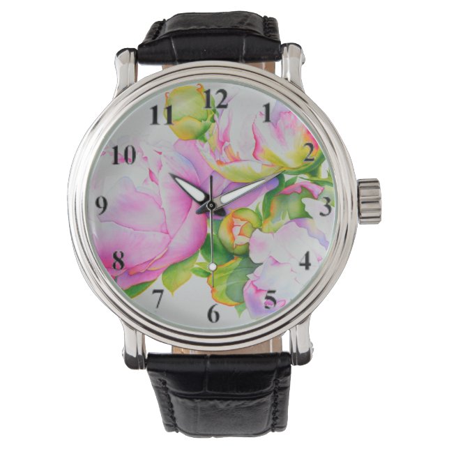 Elegantes, rosa, weißes Peelinggeflecht Armbanduhr (Vorderseite)