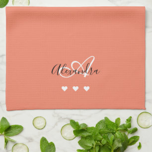 Elegantes Rosa White Script Name Monogram Geschirrtuch