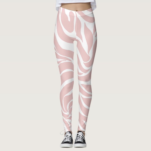 Elegantes Rosa Zebra Weißes Tier Print Leggings (Vorderseite)