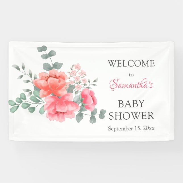 Elegantes, rosafarbenes Baby-Duschbanner Banner (Horizontal)