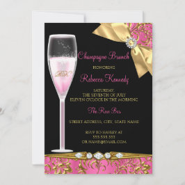 Elegantes rosafarbenes Black Gold Damask Champagne Einladung