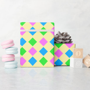 Elegantes rosafarbenes blaues Karo-Muster auf Gelb Geschenkpapier