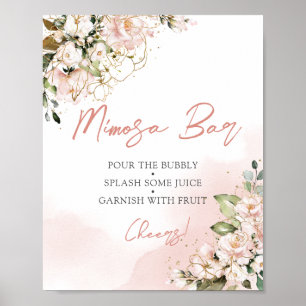 Elegantes rosafarbenes Blumen-Gold-Mimosa-Bar-Schi Poster