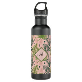 Elegantes rosafarbenes Blumenmuster Botanisches Mo Edelstahlflasche