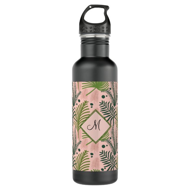 Elegantes rosafarbenes Blumenmuster Botanisches Mo Edelstahlflasche (Vorderseite)