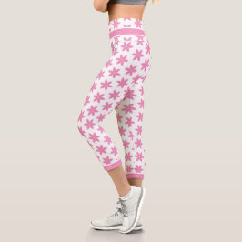 Elegantes rosafarbenes Blumenmuster Weiß Capri Leggings