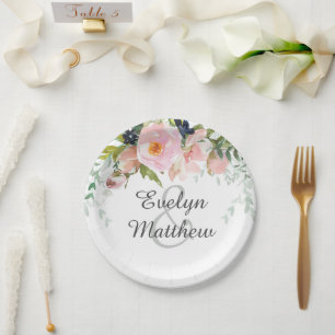 Elegantes, rosafarbenes Bouquet-Brautparty Pappteller