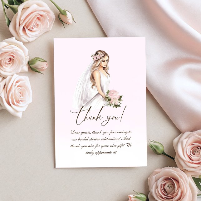 Elegantes, rosafarbenes Brautparty Dankeskarte (Elegant Tender Pink Bride-To-Be Bridal Shower Thank You Card)