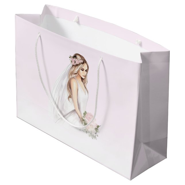 Elegantes, rosafarbenes Brautparty Große Geschenktüte (Rückseite Schrägansicht)