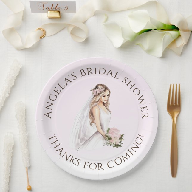 Elegantes, rosafarbenes Brautparty Pappteller (Hochzeit)