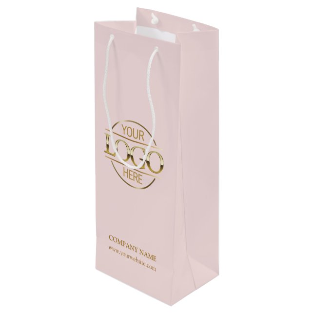 Elegantes, rosafarbenes Firmenlogo Geschenktüte Für Weinflaschen (Rückseite Schrägansicht)