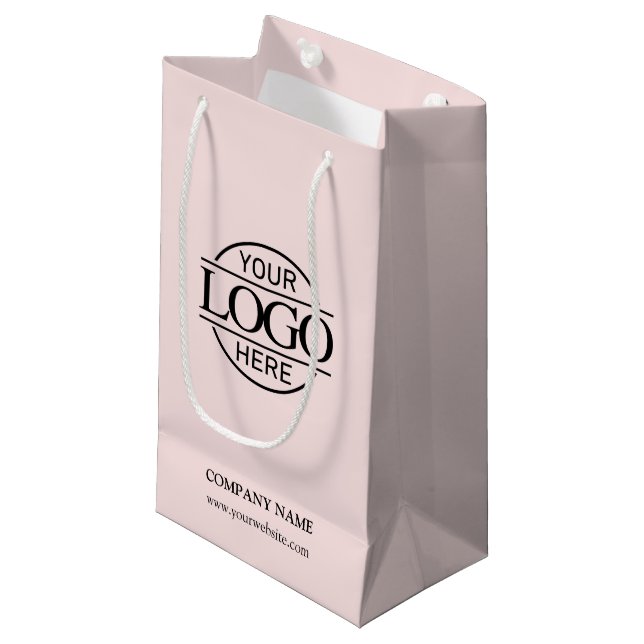 Elegantes, rosafarbenes Firmenlogo Kleine Geschenktüte (Vorderseite Schrägansicht)