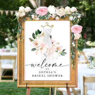 Elegantes rosafarbenes florales Willkommensschild Poster