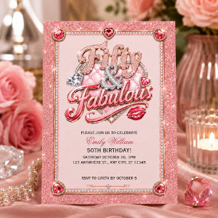 Elegantes rosafarbenes Glitter Fabelhaftes 50. Geb Einladung